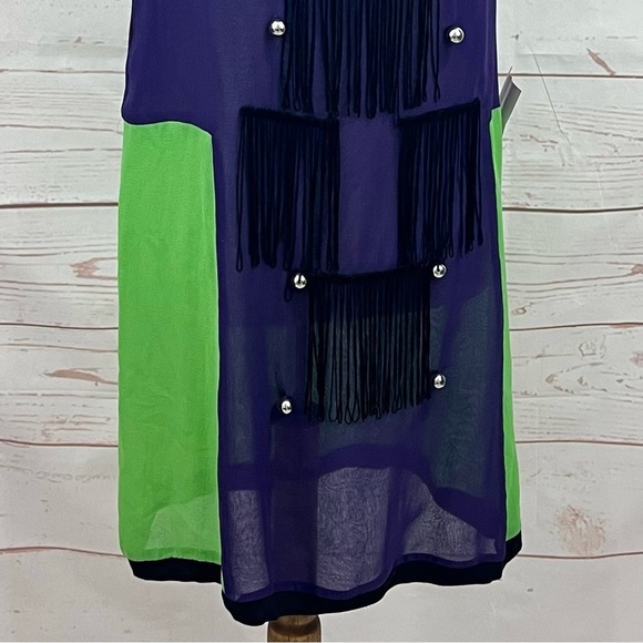 NWT Asos x Louise Gray London UK Sheer Colorblock Mod Fringe Silk Shift Dress - Picture 4 of 16